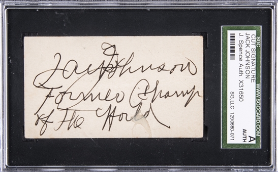 Jack Johnson Boldly Signed Business Card with Rare "Former Champ of the World" Inscription – SGC/JSA Authentic